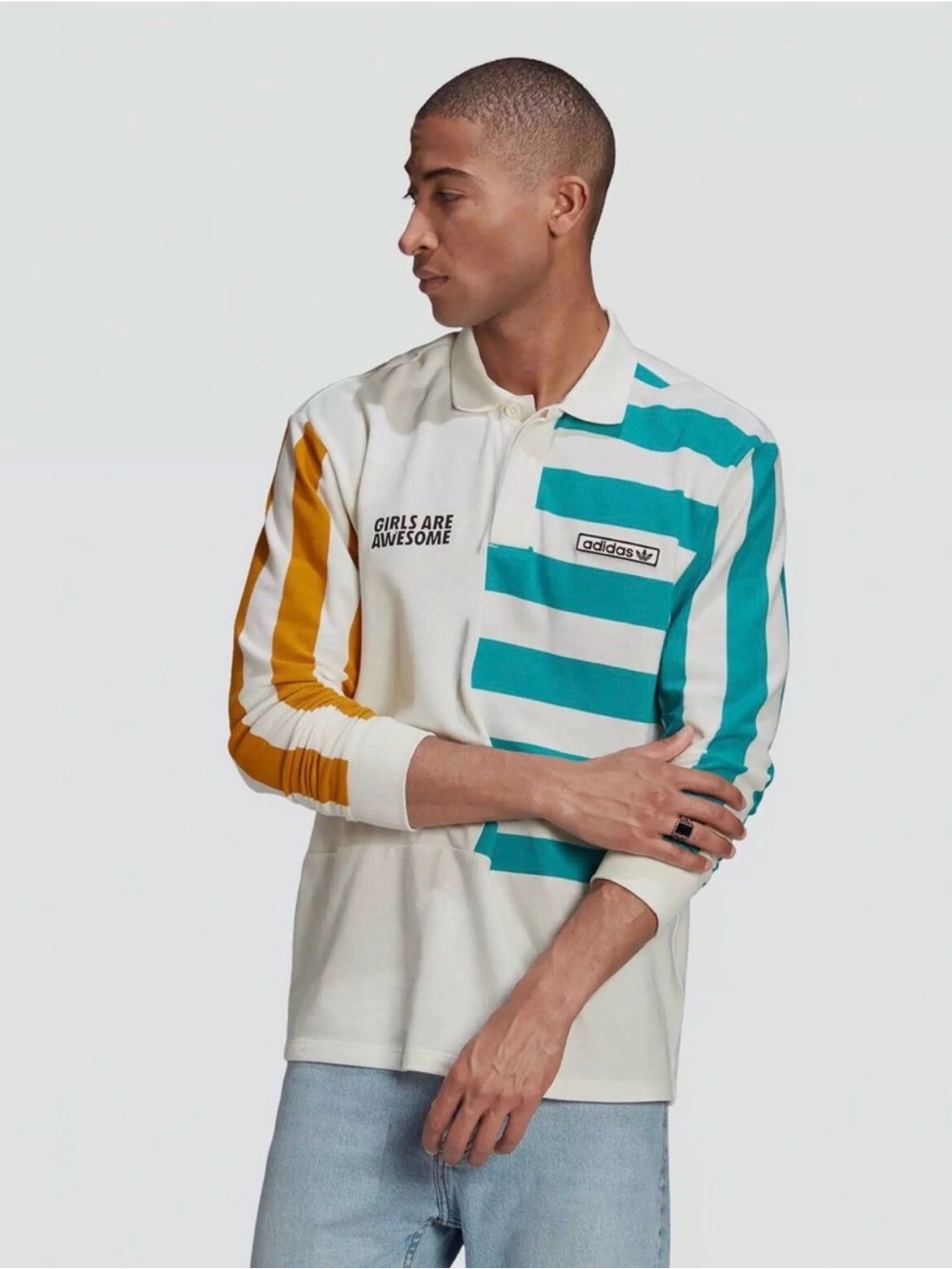 adidas Originals X Girls are Awesome Cream Polo long sleeves unisex sz sm